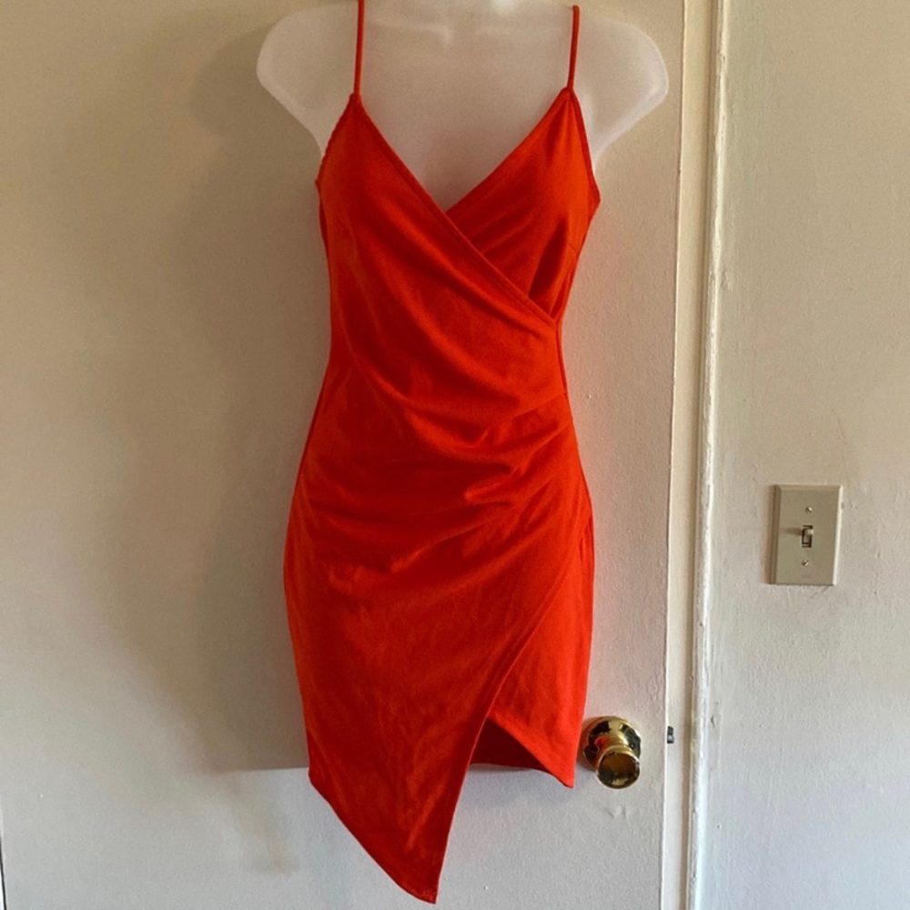 Tangerine Sexy Slit Mini Dress 🧡